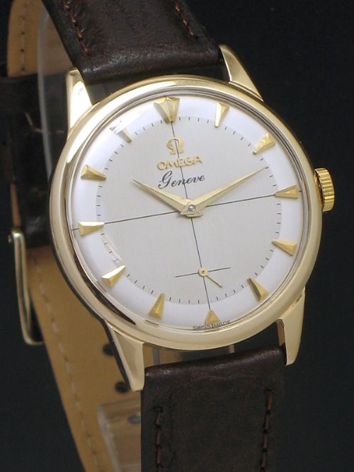 fig 3. SUPERB SOLID 9CT GOLD OMEGA GENEVE TWO TONE DIAL MENS VINTAGE WATCH C1959