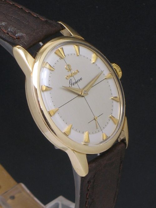 fig 4. SUPERB SOLID 9CT GOLD OMEGA GENEVE TWO TONE DIAL MENS VINTAGE WATCH C1959
