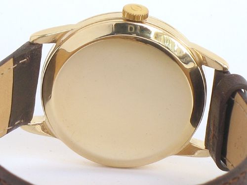 fig 6. SUPERB SOLID 9CT GOLD OMEGA GENEVE TWO TONE DIAL MENS VINTAGE WATCH C1959