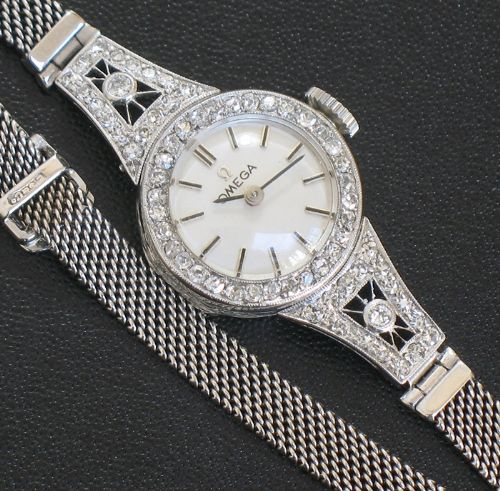 fig 6. BEAUTIFUL OMEGA PLATINUM AND DIAMOND LADIES COCKTAIL WATCH C1950