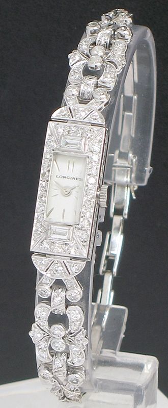 Exquisite Longines Platinum and Diamond Art Deco Ladies Cocktail Watch C1935