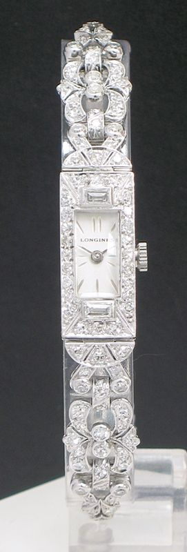 fig 1. EXQUISITE LONGINES PLATINUM AND DIAMOND ART DECO LADIES COCKTAIL WATCH C1935