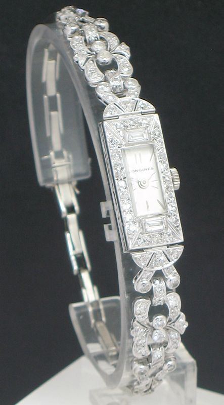 fig 5. EXQUISITE LONGINES PLATINUM AND DIAMOND ART DECO LADIES COCKTAIL WATCH C1935