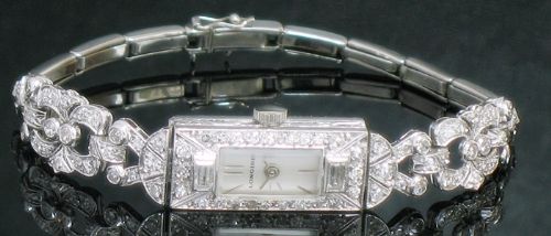 fig 7. EXQUISITE LONGINES PLATINUM AND DIAMOND ART DECO LADIES COCKTAIL WATCH C1935