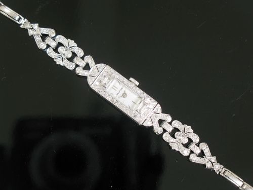 fig 8. EXQUISITE LONGINES PLATINUM AND DIAMOND ART DECO LADIES COCKTAIL WATCH C1935