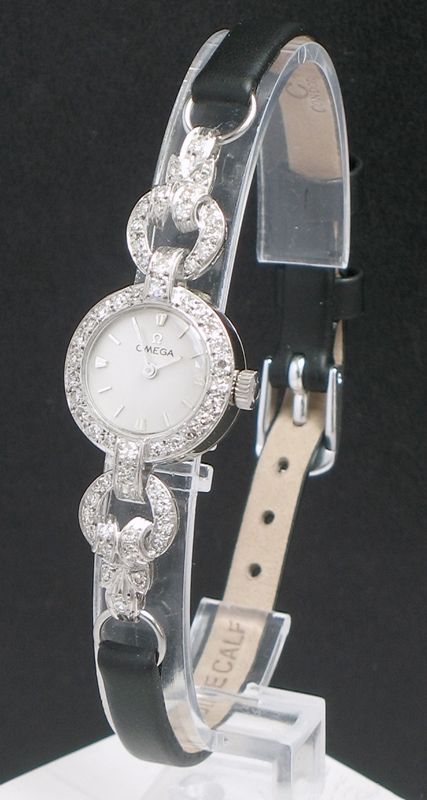 fig 1. BEAUTIFUL SOLID 18CT WHITE GOLD AND DIAMOND OMEGA LADIES COCKTAIL WATCH C1950