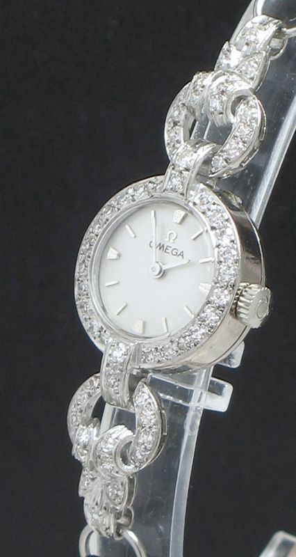 fig 3. BEAUTIFUL SOLID 18CT WHITE GOLD AND DIAMOND OMEGA LADIES COCKTAIL WATCH C1950