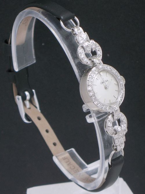 fig 4. BEAUTIFUL SOLID 18CT WHITE GOLD AND DIAMOND OMEGA LADIES COCKTAIL WATCH C1950