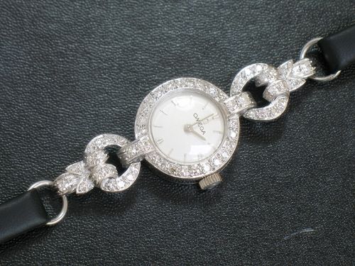 fig 5. BEAUTIFUL SOLID 18CT WHITE GOLD AND DIAMOND OMEGA LADIES COCKTAIL WATCH C1950