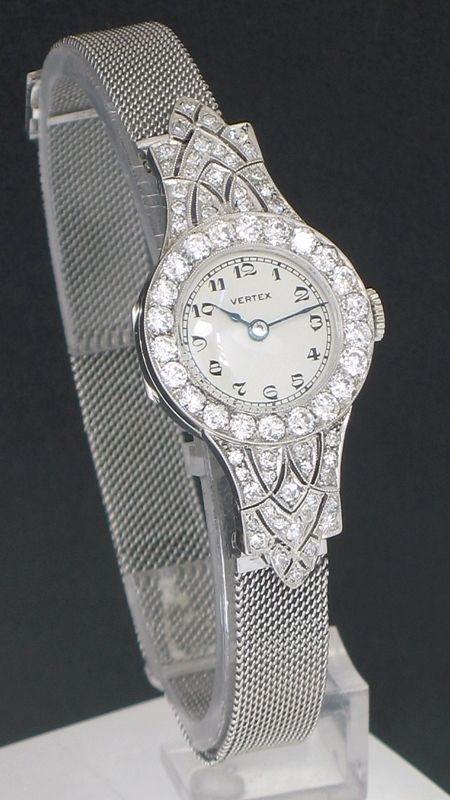 fig 1. ABSOLUTELY STUNNING VERTEX PLATINUM AND 2.5CT DIAMOND ART DECO LADIES COCKTAIL WATCH C1930