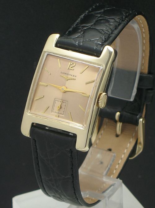 fig 1. RARE ORIGINAL SOLID 14CT GOLD LONGINES PRESIDENT COOLIDGE ART DECO VINTAGE WATCH C1952