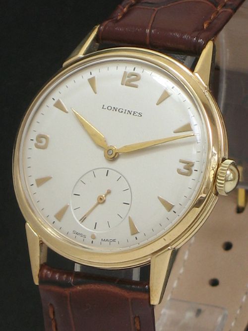 fig 1. SUPERB SOLID 9CT GOLD LONGINES CALIBRE 12.68Z MENS VINTAGE WATCH C1952