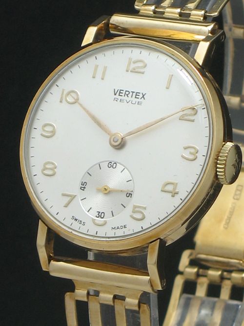 fig 2. ORIGNAL SOLID 9CT GOLD VERTEX REVUE MENS WATCH AND BRACELET C1959