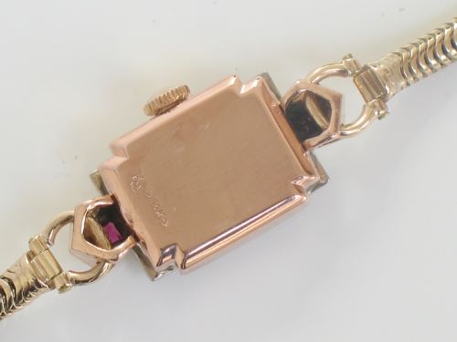 fig 8. WONDERFUL GRUEN ROSE AND YELLOW GOLD LADIES COCKTAIL WATCH WITH DIAMONDS AND RUBIES C1950