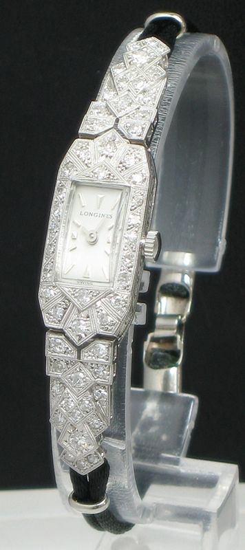 Stunning Longines Platinum and Diamond Ladies Art Deco Cocktail Watch C1935