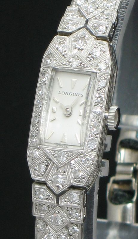 fig 2. STUNNING LONGINES PLATINUM AND DIAMOND LADIES ART DECO COCKTAIL WATCH C1935