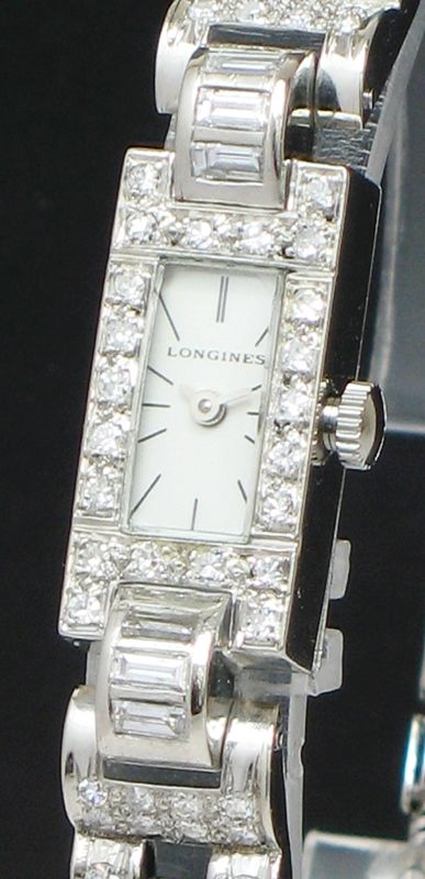 fig 2. EXQUISITE LONGINES PLATINUM AND DIAMOND ART DECO LADIES COCKTAIL WATCH C1935