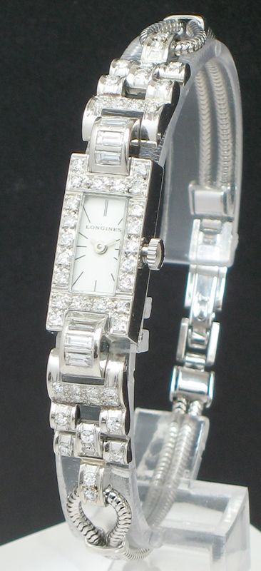 Exquisite Longines Platinum and Diamond Art Deco Ladies Cocktail Watch C1935
