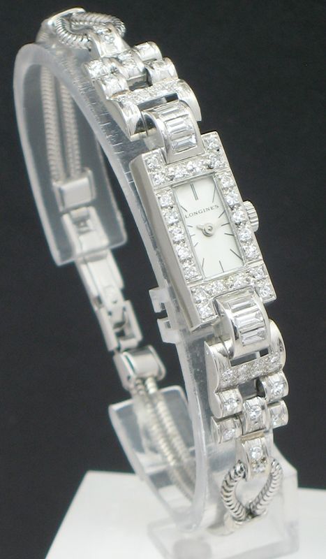 fig 1. EXQUISITE LONGINES PLATINUM AND DIAMOND ART DECO LADIES COCKTAIL WATCH C1935
