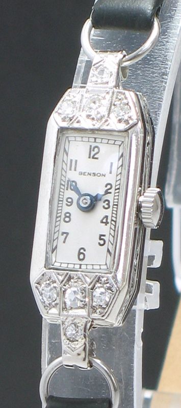 fig 1. DELIGHTFUL BENSON AND LONGINES PLATINUM AND DIAMOND LADIES ART DECO COCKTAIL WATCH C1935