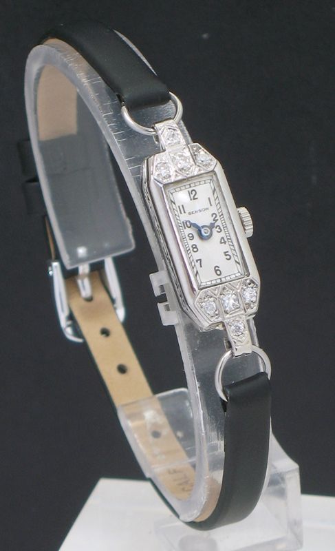 fig 2. DELIGHTFUL BENSON AND LONGINES PLATINUM AND DIAMOND LADIES ART DECO COCKTAIL WATCH C1935