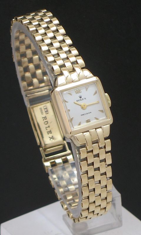 fig 1. STUNNING SOLID 9CT GOLD ROLEX PRECISION ART DECO LADIES COCKTAIL WATCH C1952