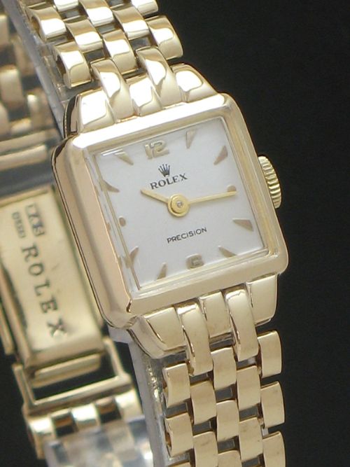 fig 3. STUNNING SOLID 9CT GOLD ROLEX PRECISION ART DECO LADIES COCKTAIL WATCH C1952