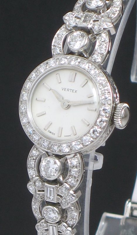 fig 2. ABSOLUTELY EXQUISITE ORIGINAL VERTEX PLATINUM AND 2.5CTS DIAMOND ART DECO LADIES COCKTAIL WATCH C1955