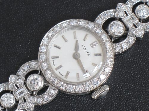 fig 4. ABSOLUTELY EXQUISITE ORIGINAL VERTEX PLATINUM AND 2.5CTS DIAMOND ART DECO LADIES COCKTAIL WATCH C1955