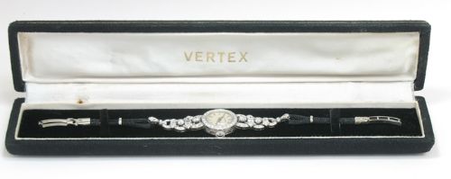 fig 8. ABSOLUTELY EXQUISITE ORIGINAL VERTEX PLATINUM AND 2.5CTS DIAMOND ART DECO LADIES COCKTAIL WATCH C1955