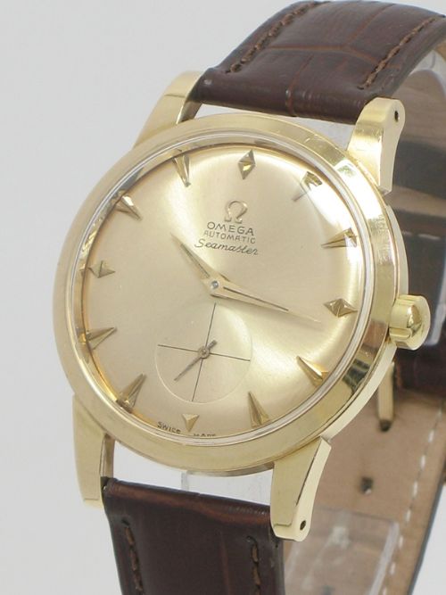 fig 2. Incredibly rare Captain Hunter's Omega Seamaster Oversize Deluxe in solid 14ct gold c1953