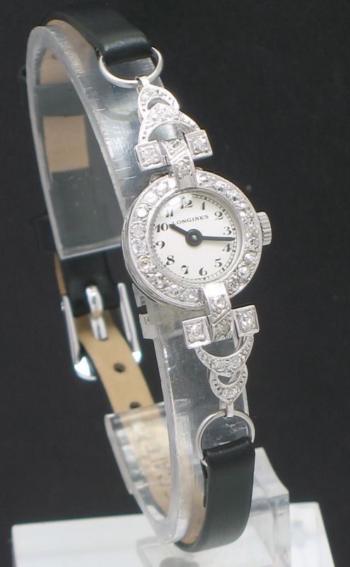 fig 1. LOVELY LONGINES PLATINUM AND DIAMON ART DECO LADIES COCKTAIL WATCH C1930