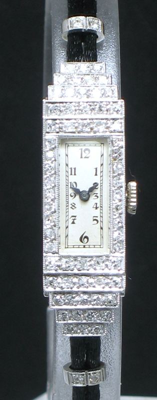 Gorgeous Vertex Platinum and Diamond Art Deco Ladies Cocktail Watch C1930