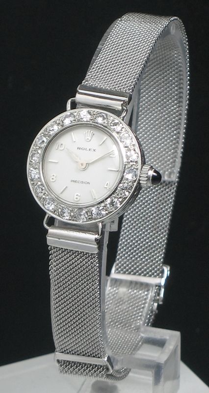 Beautiful Rolex Precision Solid 18ct White Gold and Diamond Ladies Art Deco Cocktail Watch C1929