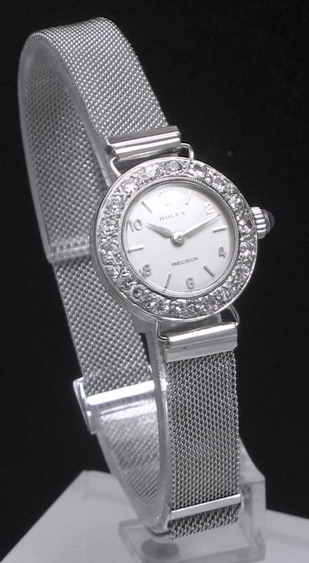 fig 1. BEAUTIFUL ROLEX PRECISION SOLID 18CT WHITE GOLD AND DIAMOND LADIES ART DECO COCKTAIL WATCH C1929