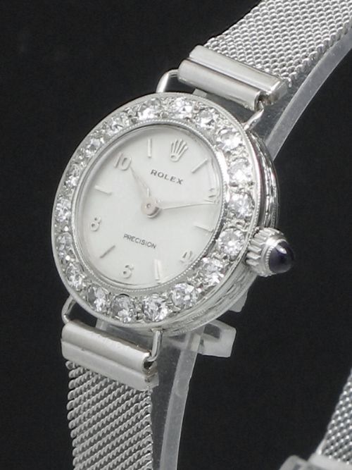 fig 2. BEAUTIFUL ROLEX PRECISION SOLID 18CT WHITE GOLD AND DIAMOND LADIES ART DECO COCKTAIL WATCH C1929