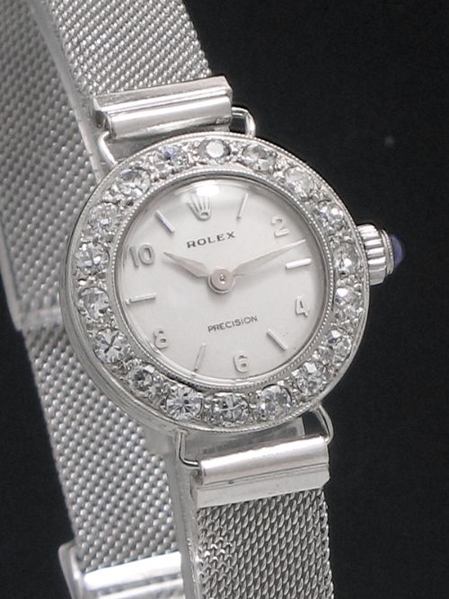 fig 3. BEAUTIFUL ROLEX PRECISION SOLID 18CT WHITE GOLD AND DIAMOND LADIES ART DECO COCKTAIL WATCH C1929