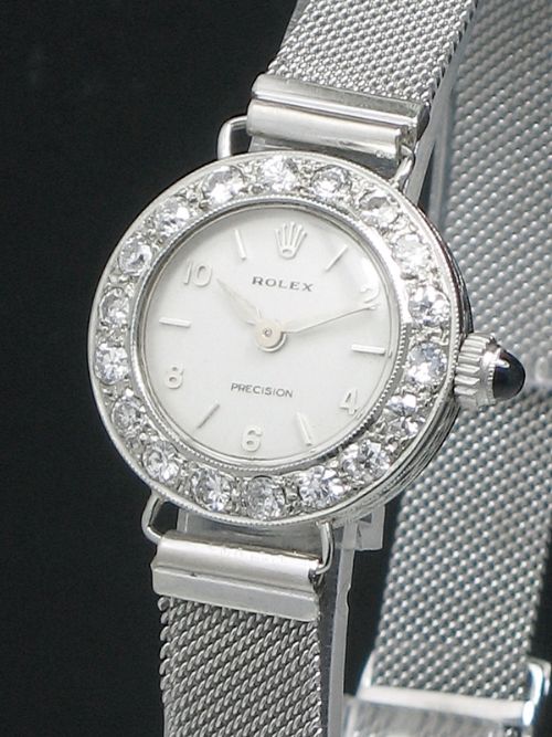 fig 4. BEAUTIFUL ROLEX PRECISION SOLID 18CT WHITE GOLD AND DIAMOND LADIES ART DECO COCKTAIL WATCH C1929