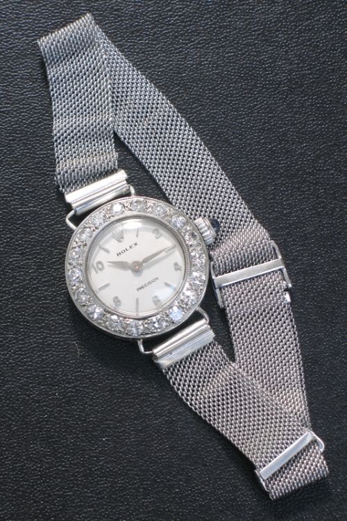 fig 6. BEAUTIFUL ROLEX PRECISION SOLID 18CT WHITE GOLD AND DIAMOND LADIES ART DECO COCKTAIL WATCH C1929
