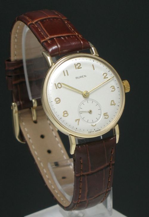 fig 1. SUPERB SOLID 9CT GOLD BUREN MENS WATCH C1949