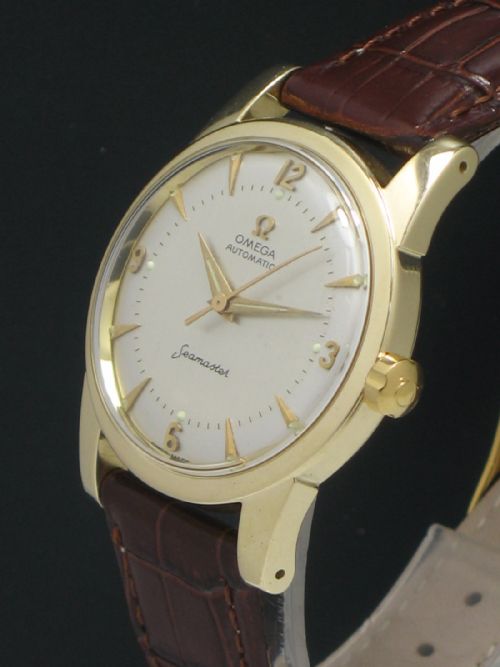 fig 1. SUPERB SOLID 14CT GOLD OMEGA SEAMASTER AUTOMATIC CHRONOMETER MENS WATCH C1953
