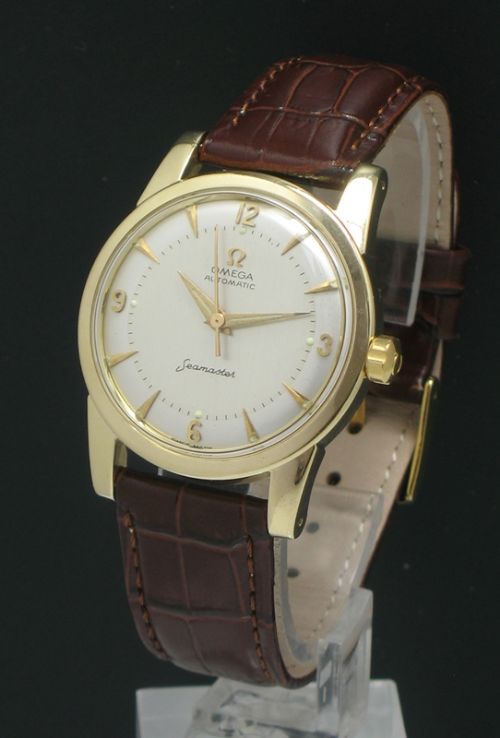 fig 2. SUPERB SOLID 14CT GOLD OMEGA SEAMASTER AUTOMATIC CHRONOMETER MENS WATCH C1953