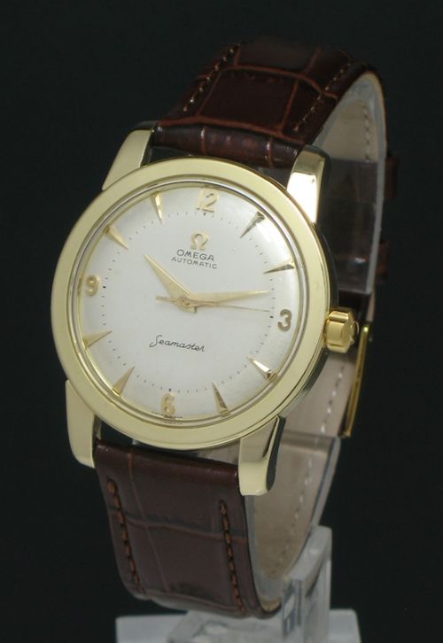 fig 1. INCREDIBLE COMPLETELY ORIGINAL 14CT GOLD OMEGA SEAMASTER AUTOMATIC 'BUMPER' MENS WATCH C1953