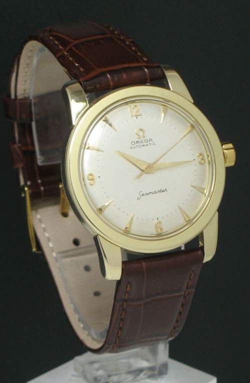fig 5. INCREDIBLE COMPLETELY ORIGINAL 14CT GOLD OMEGA SEAMASTER AUTOMATIC 'BUMPER' MENS WATCH C1953