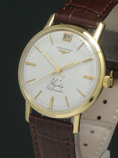 fig 1. SUPERB SOLID 18CT GOLD LONGINES FLAGSHIP AUTOMATIC WITH DATE MENS VINTAGE WATCH C1959