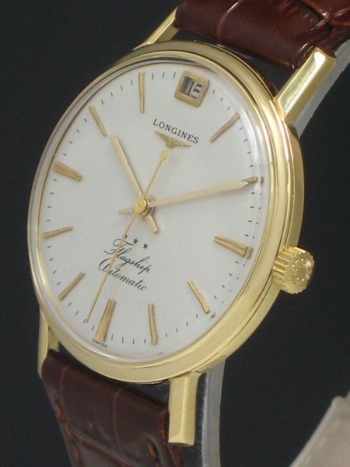 fig 2. SUPERB SOLID 18CT GOLD LONGINES FLAGSHIP AUTOMATIC WITH DATE MENS VINTAGE WATCH C1959