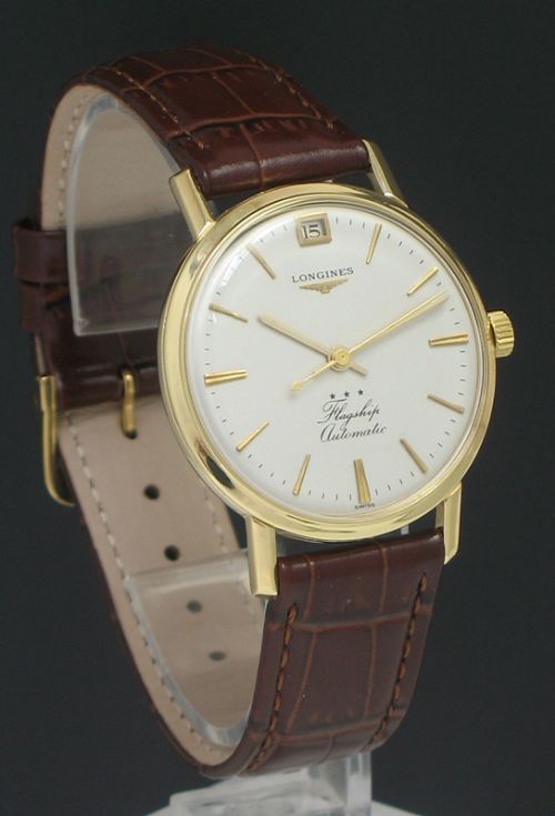 fig 5. SUPERB SOLID 18CT GOLD LONGINES FLAGSHIP AUTOMATIC WITH DATE MENS VINTAGE WATCH C1959