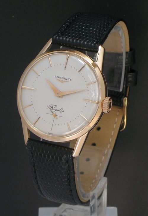 fig 1. EXTREMELY RARE FIRST EDITION 18CT SOLID ROSE GOLD LONGINES FLAGSHIP 30L MENS WATCH WITH ORIGINAL BOX C1958