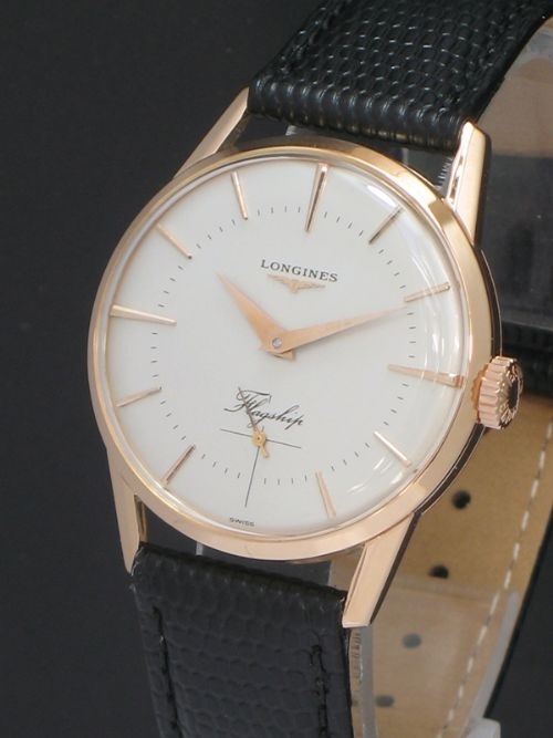 fig 3. EXTREMELY RARE FIRST EDITION 18CT SOLID ROSE GOLD LONGINES FLAGSHIP 30L MENS WATCH WITH ORIGINAL BOX C1958