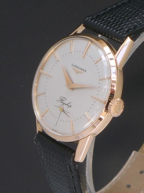 fig 4. EXTREMELY RARE FIRST EDITION 18CT SOLID ROSE GOLD LONGINES FLAGSHIP 30L MENS WATCH WITH ORIGINAL BOX C1958